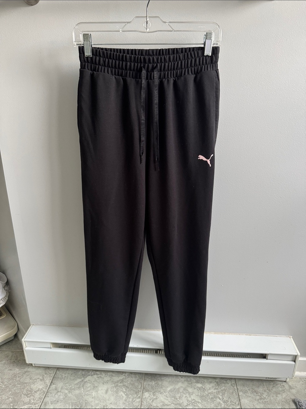 Puma Black Joggers with Pink Logo Accent